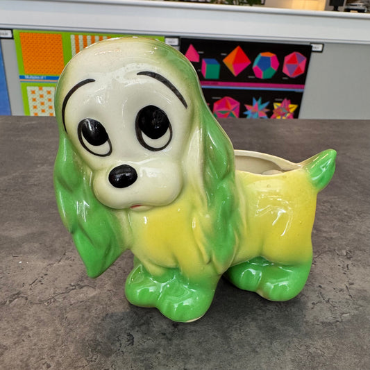 Green Ceramic Glazed Dog Planter