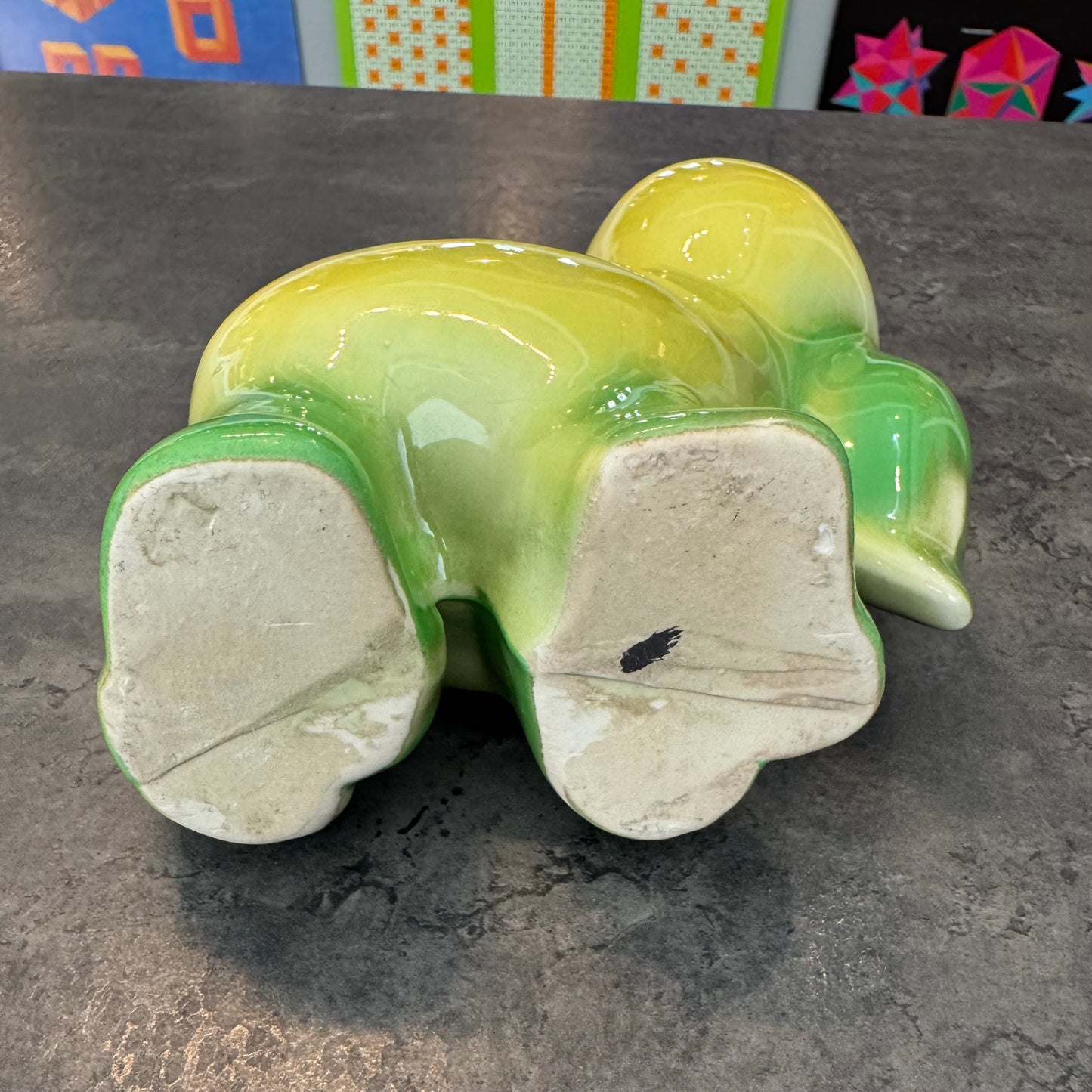 Green Ceramic Glazed Dog Planter