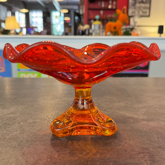 Viking Glass Amberina Epic Persimmon 6 Petal Compote Pedestal Bowl.