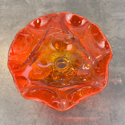 Viking Glass Amberina Epic Persimmon 6 Petal Compote Pedestal Bowl.
