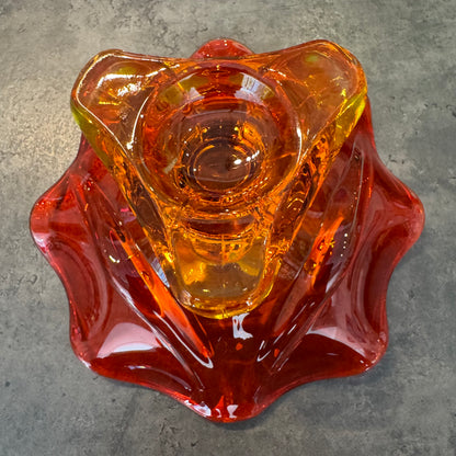 Viking Glass Amberina Epic Persimmon 6 Petal Compote Pedestal Bowl.