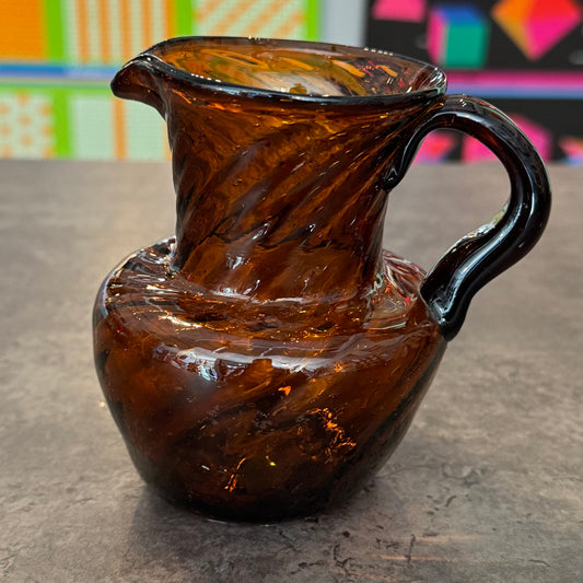 Brown Glass Pitcher 4"H