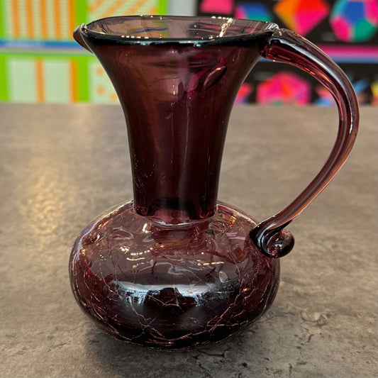 Purple Art Glass Crackled Pitcher 4.5"H