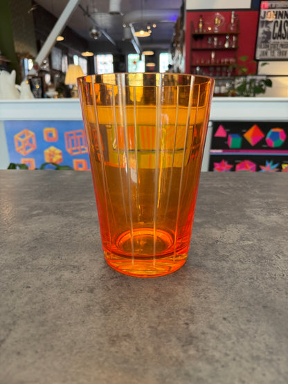 Orange Glass Vase with Incised Striped Design