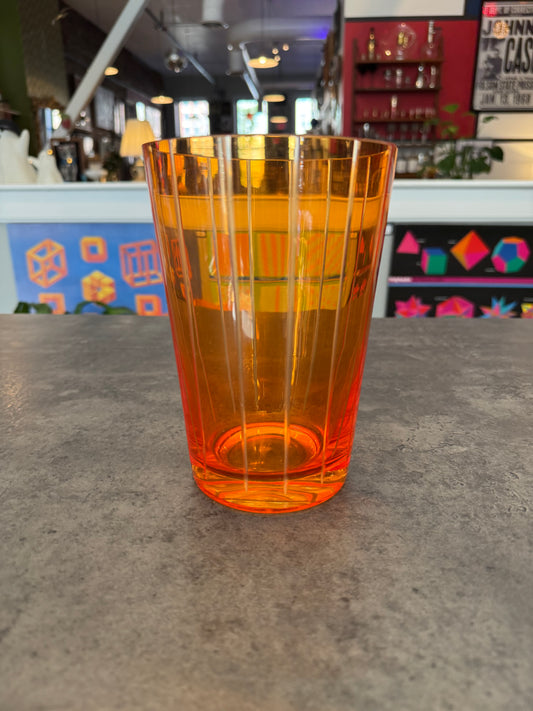 Orange Glass Vase with Incised Striped Design