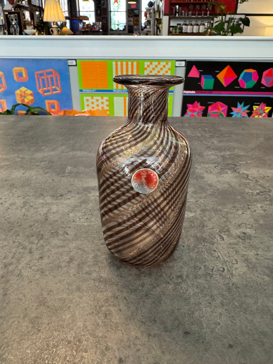 Murano Flower Vase Brown with Gold Inclusions