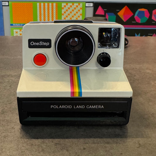 Polaroid OneStep SX-70 White Rainbow Stripe Instant Film Camera - Tested & Working