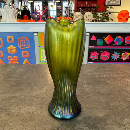 Green Iridescent Swung Glass Vase