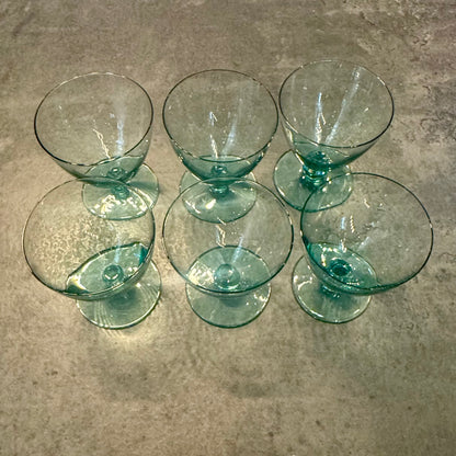 Mid-Century Hand Blown Cocktail Glasses Sea Green - Set of 6