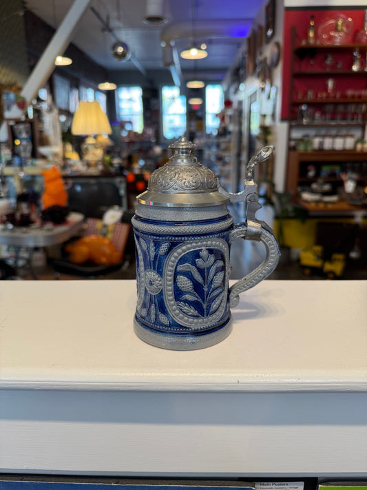 Bavarian Stoneware Beer Stein with Pewter Lid