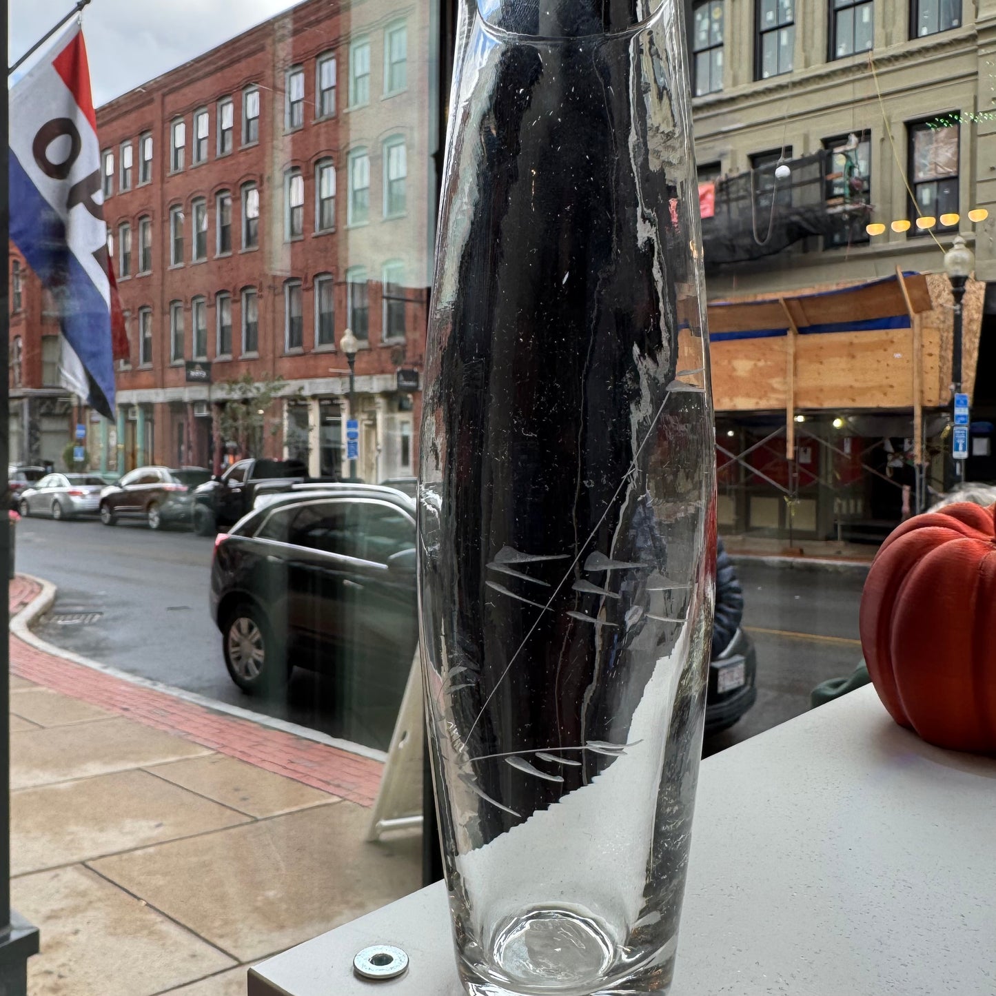 Etched Glass Vase with Nature Design.