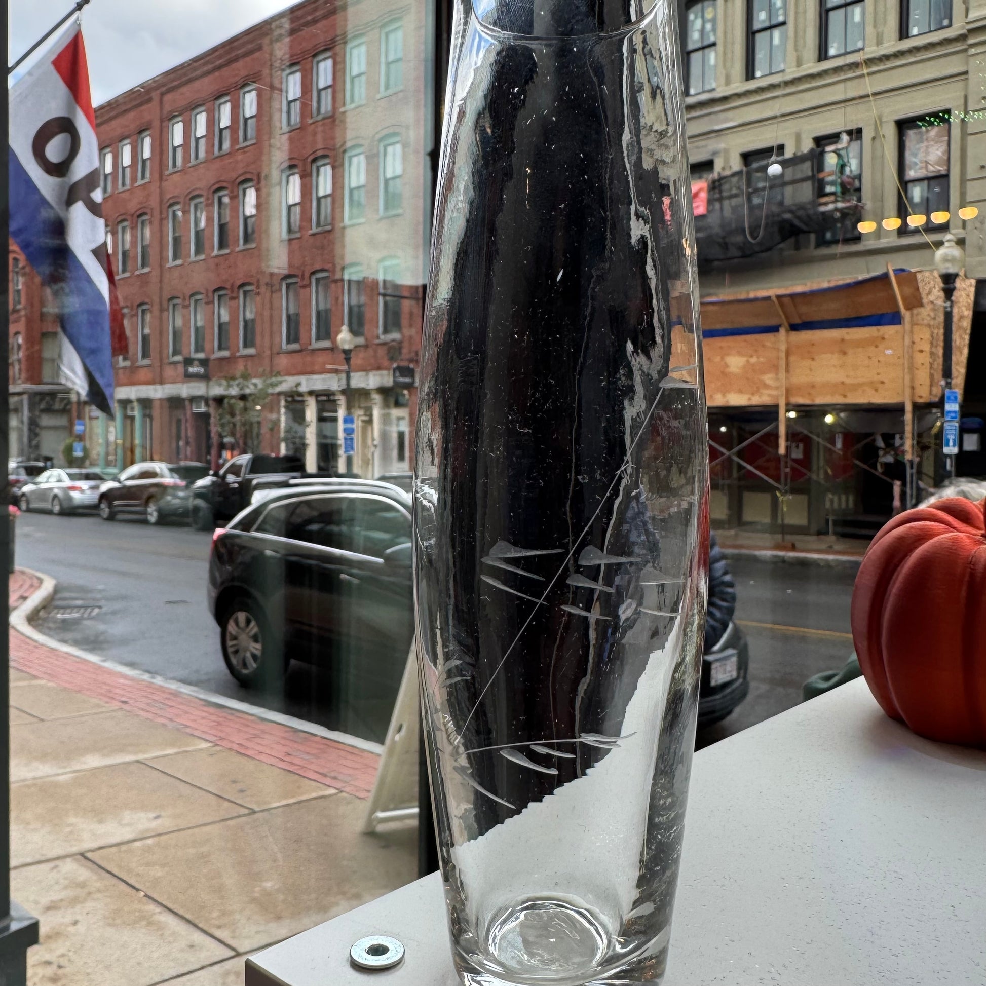 Etched Glass Vase with Nature Design.