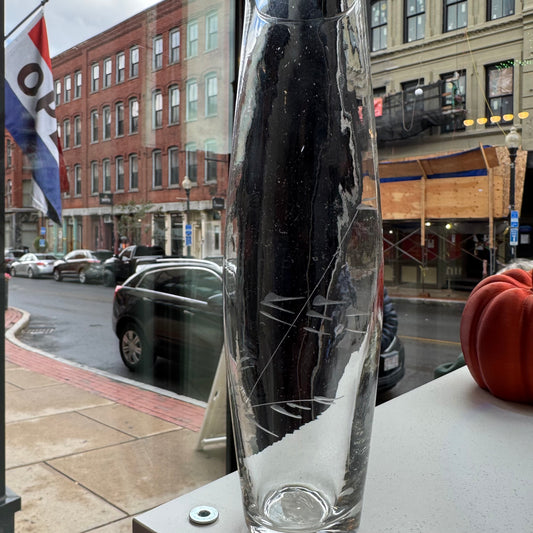 Etched Glass Vase with Nature Design.