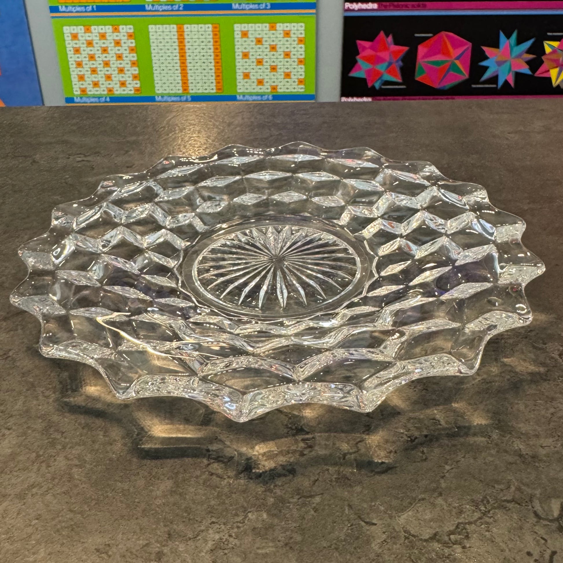 Fostoria American clear glass plat - "American" pattern