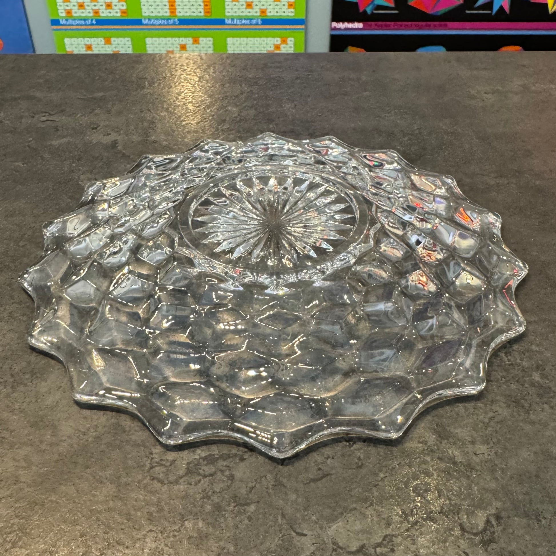 Fostoria American clear glass plat - "American" pattern