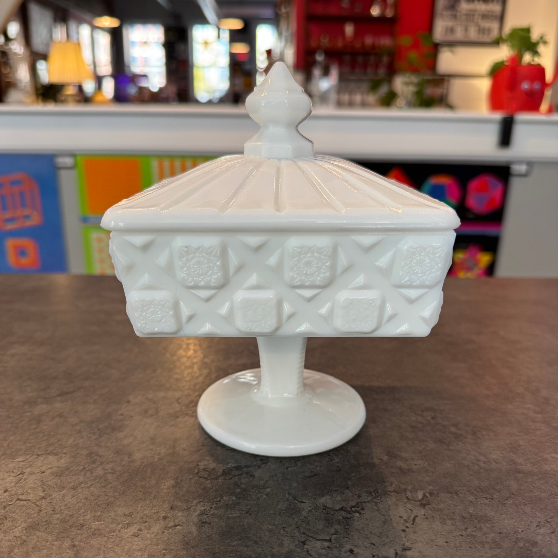Westmoreland Old Quilt Milk Glass Candy Dish
