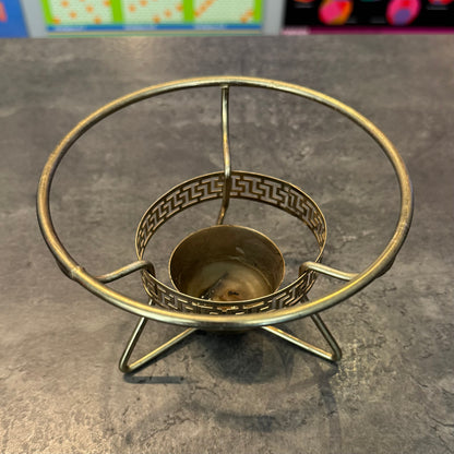 Hazel Atlas Gold Black and White Fondue pot with Chafing stand and Lid