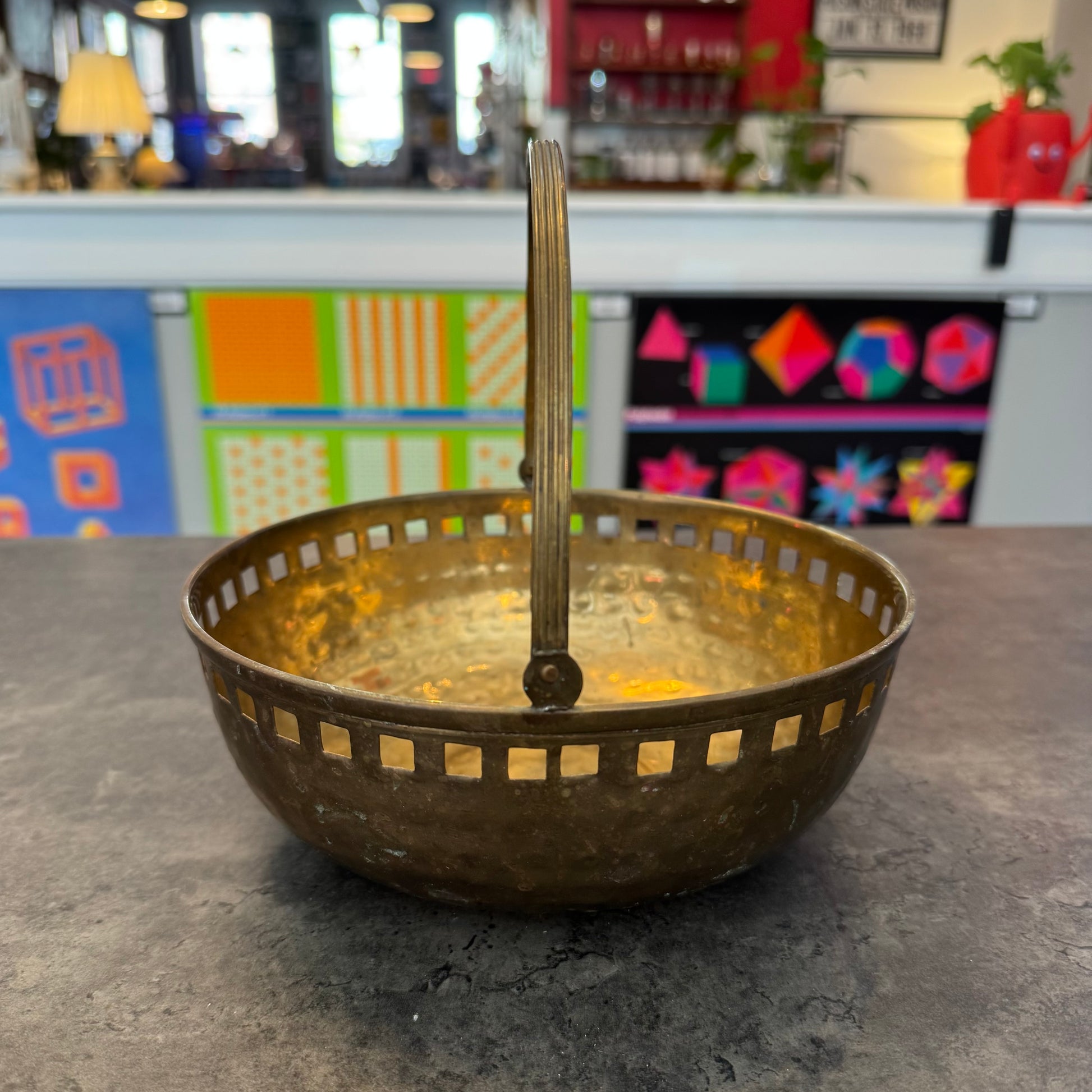 Hammered Brass Basket with Handle