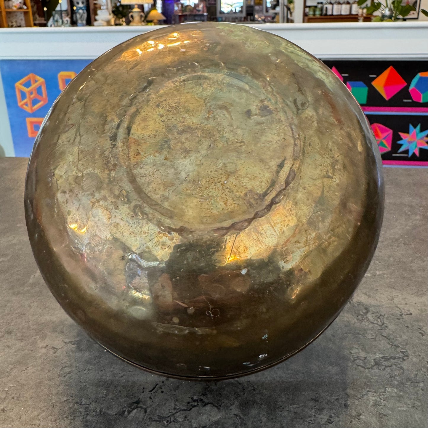 Hammered Brass Basket with Handle