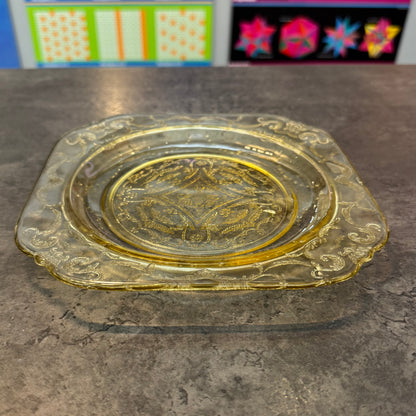 Amber Depression Glass Plate Federal Glass Company "Madrid" Pattern.