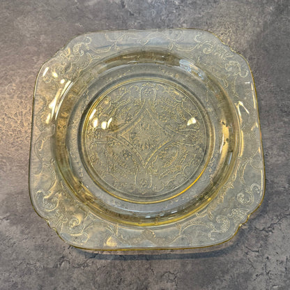 Amber Depression Glass Plate Federal Glass Company "Madrid" Pattern.