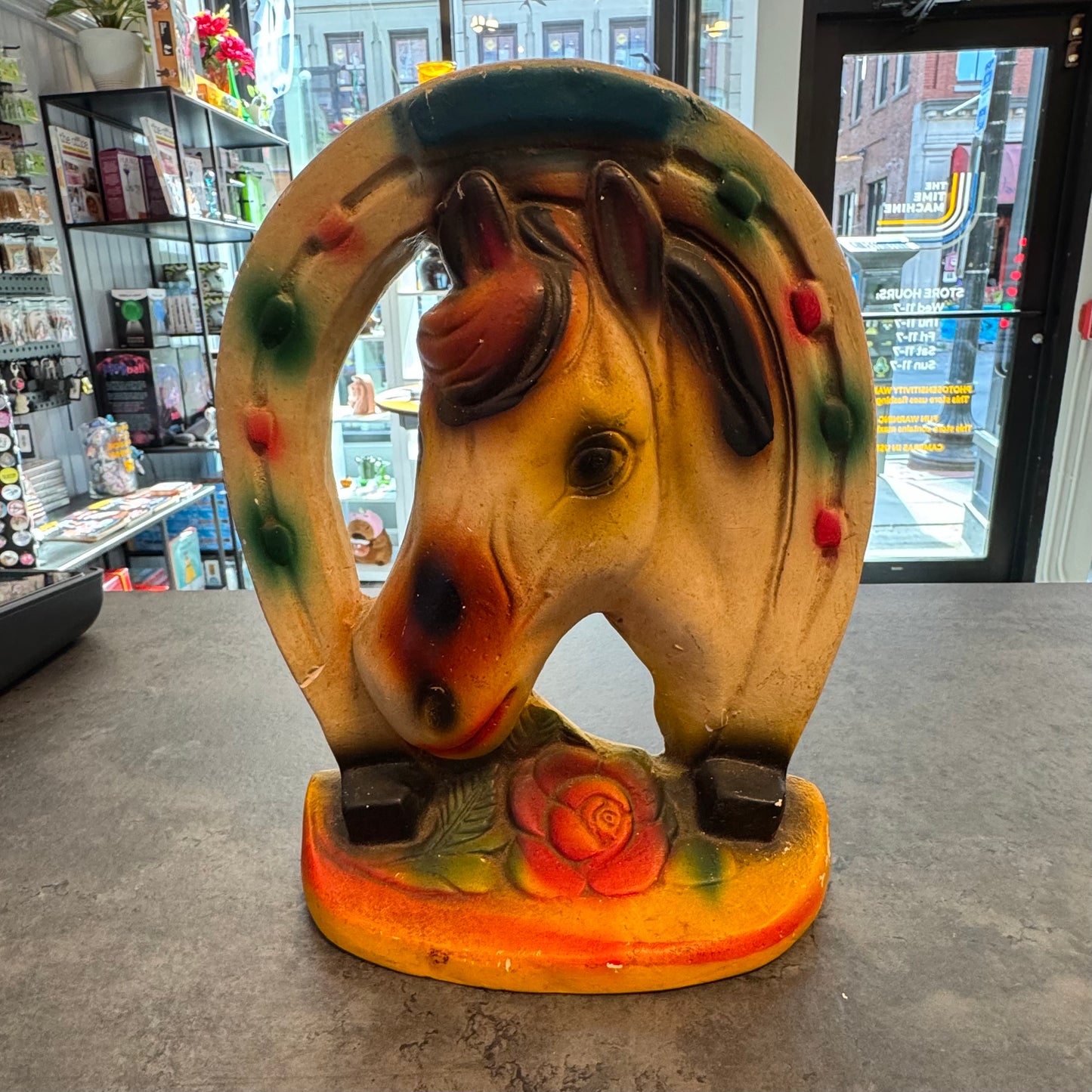 Carnival Chalkware Figurine of Horse and Horseshoe