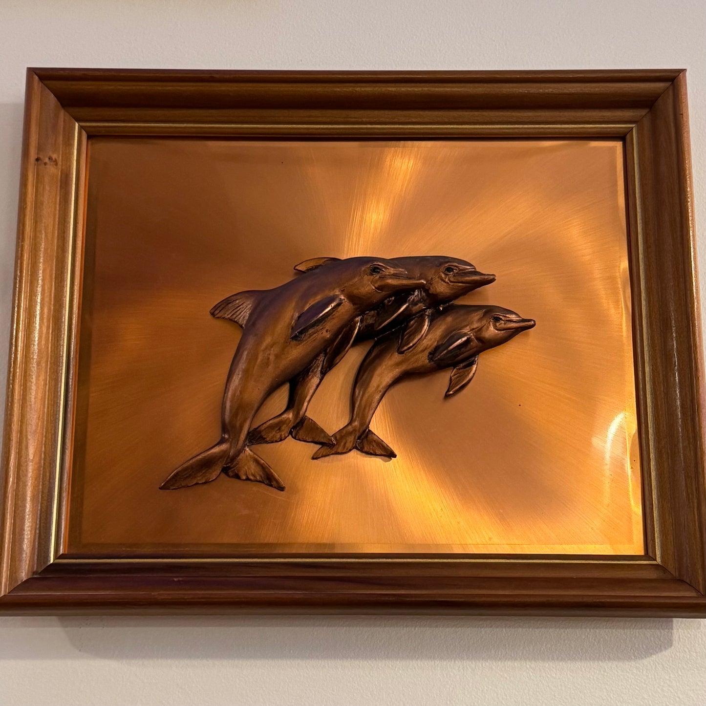 Copper Triple Dolphin Framed Art
