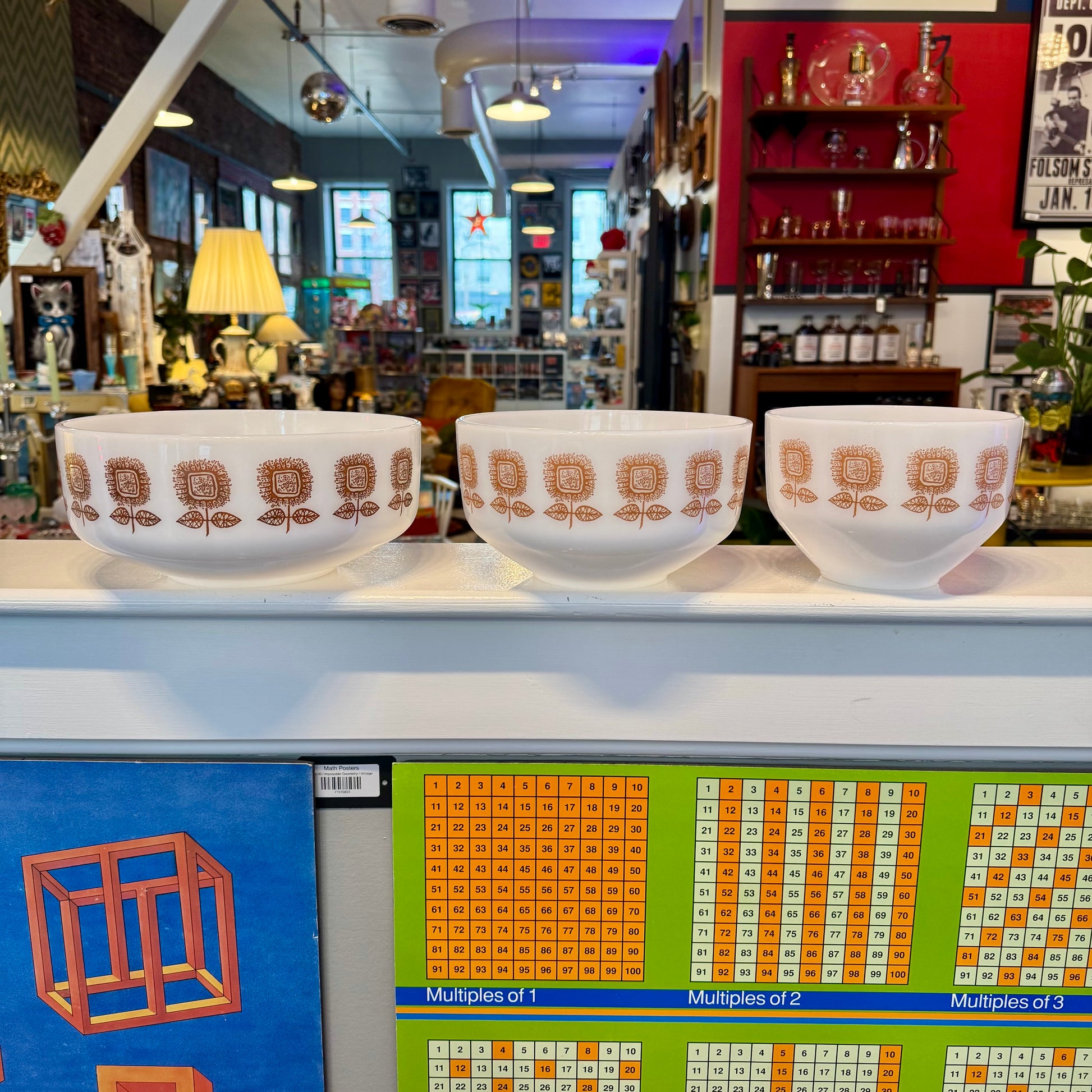 Set of 3 Federal Glass Sunflower Mixing Bowls