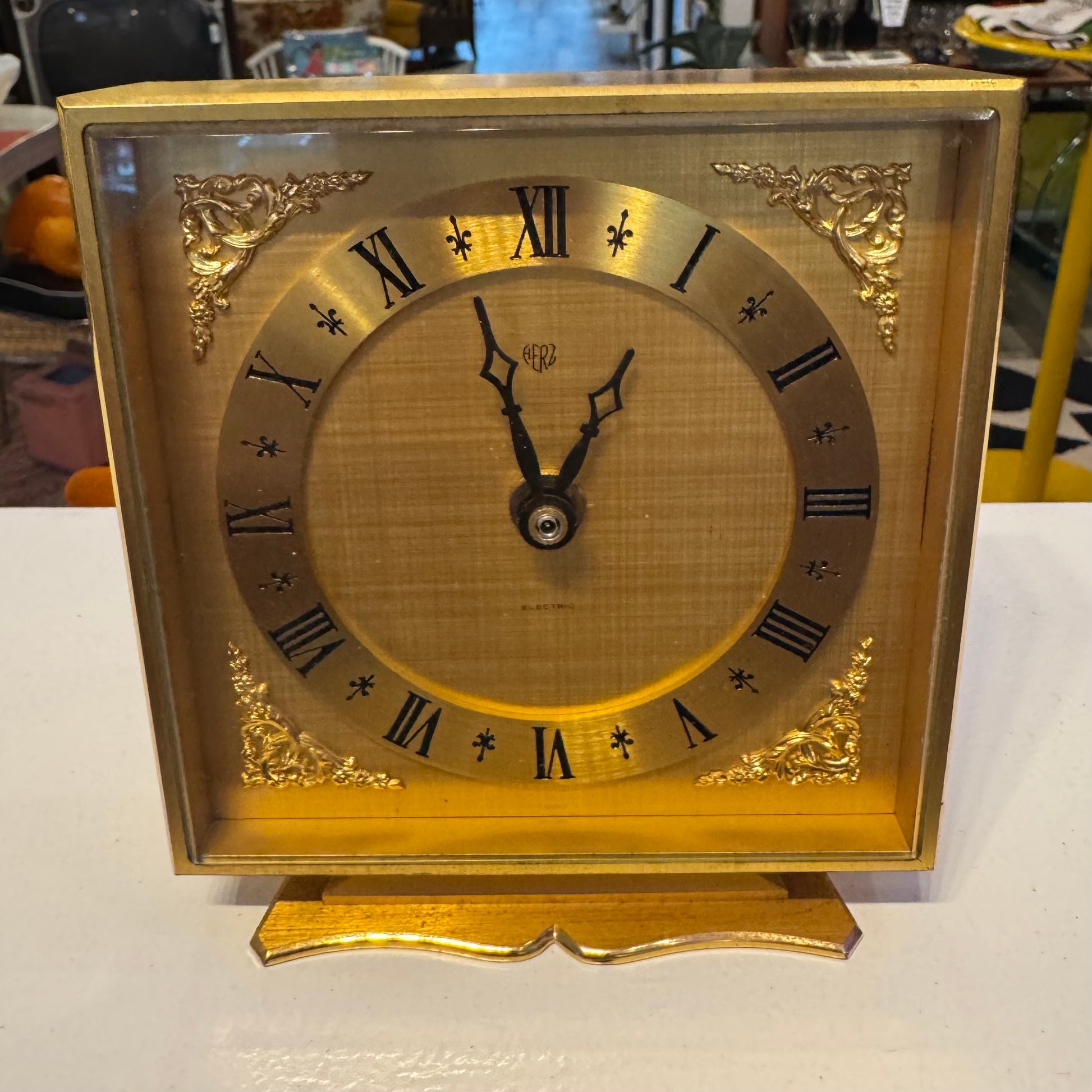 Working Herz Electric Swiss Clock Gilded Metal
