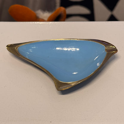 Enameled Blue and Gold Atomic MCM Ashtray