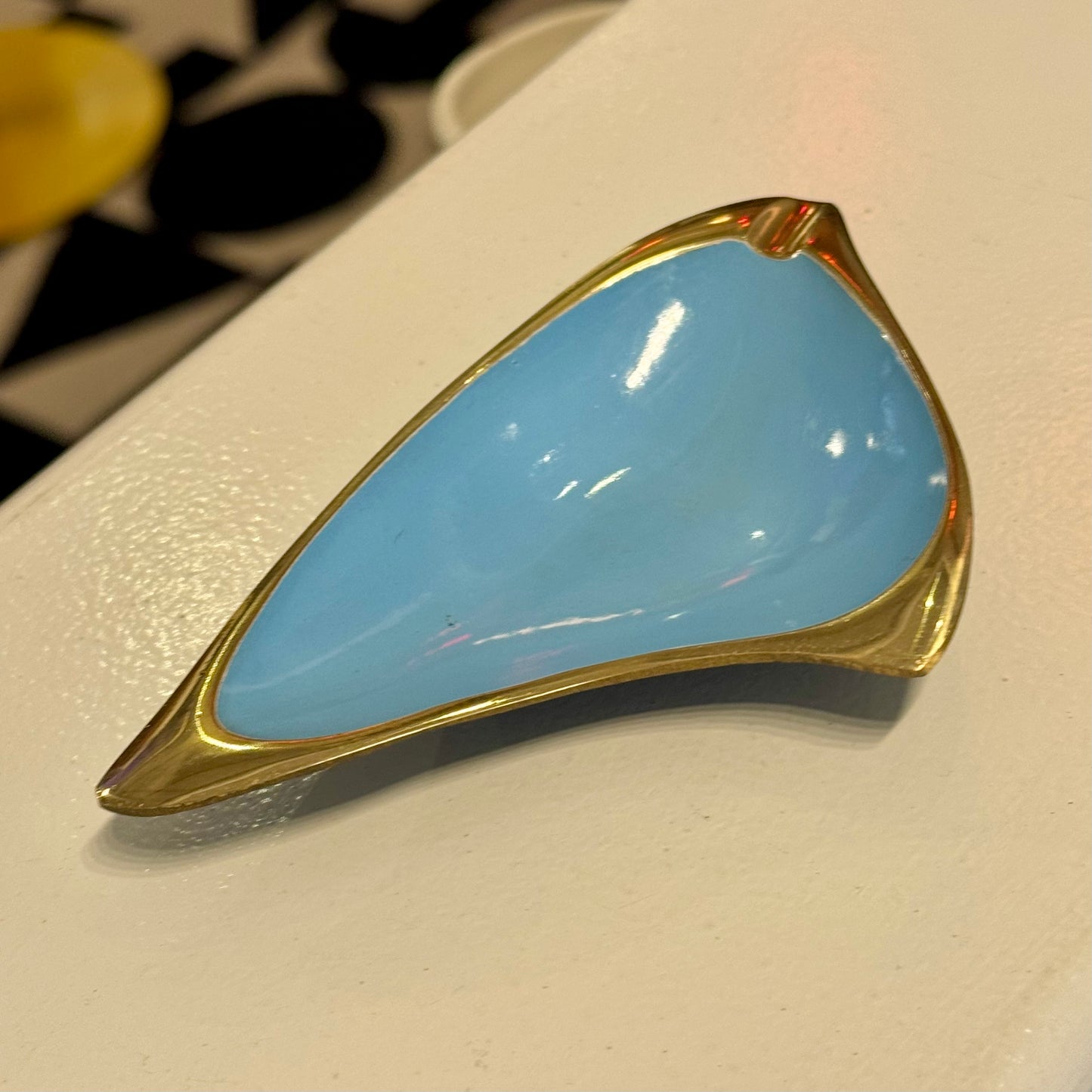 Enameled Blue and Gold Atomic MCM Ashtray