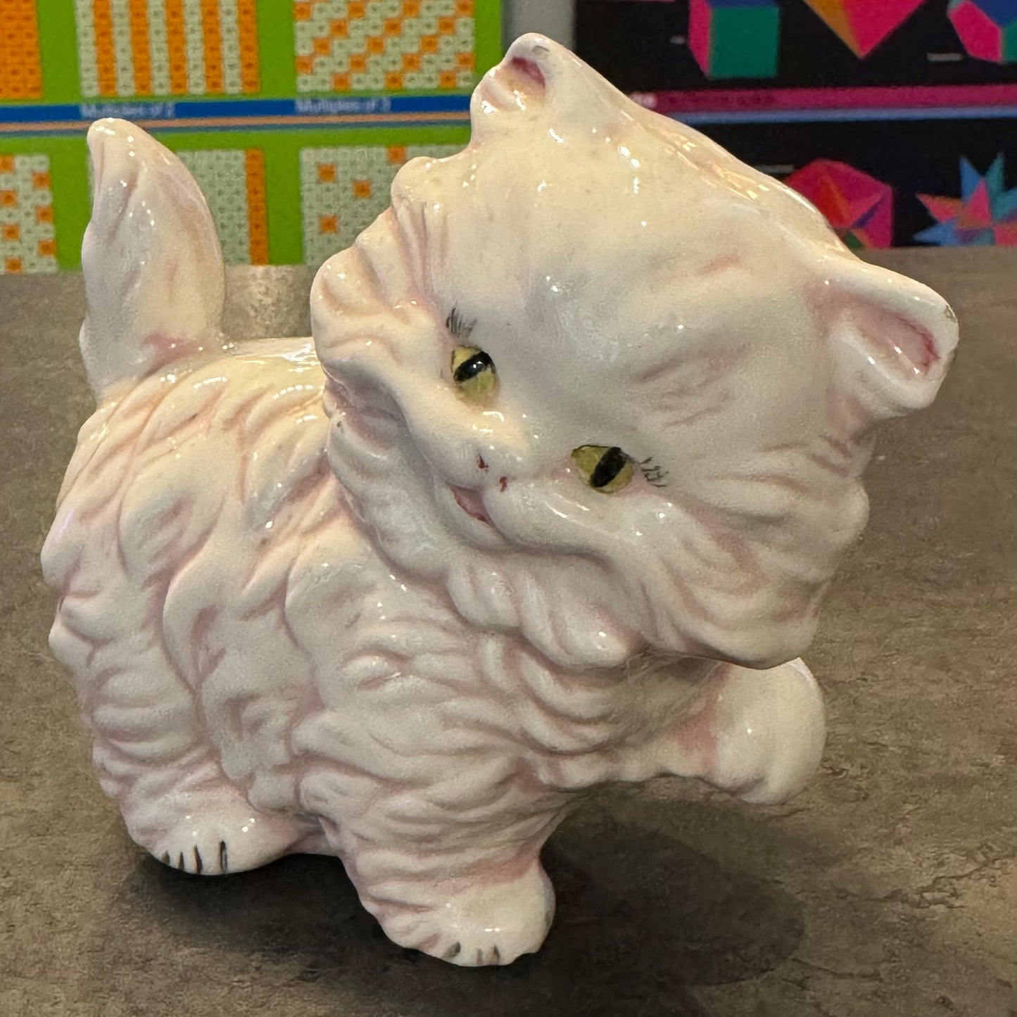 Vintage White and Pink Kitten Figure
