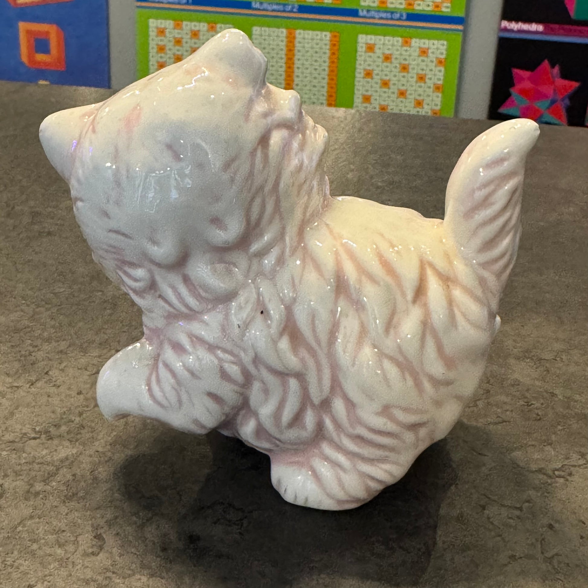 Vintage White and Pink Kitten Figure