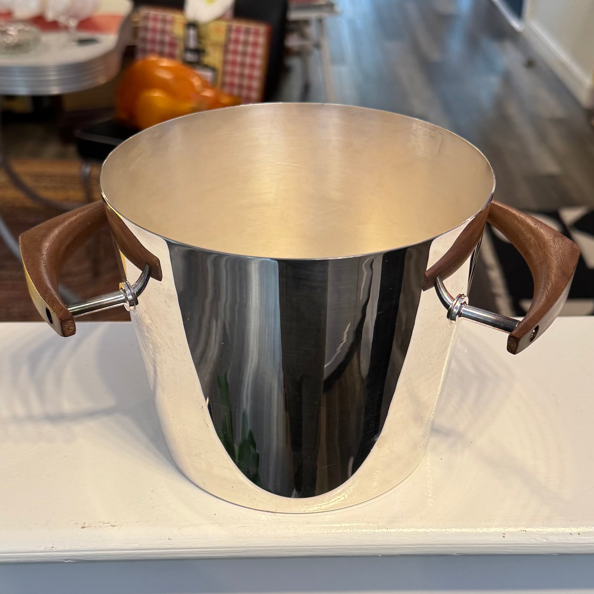 Stainless and Teak Ice Bucket Mid-Century