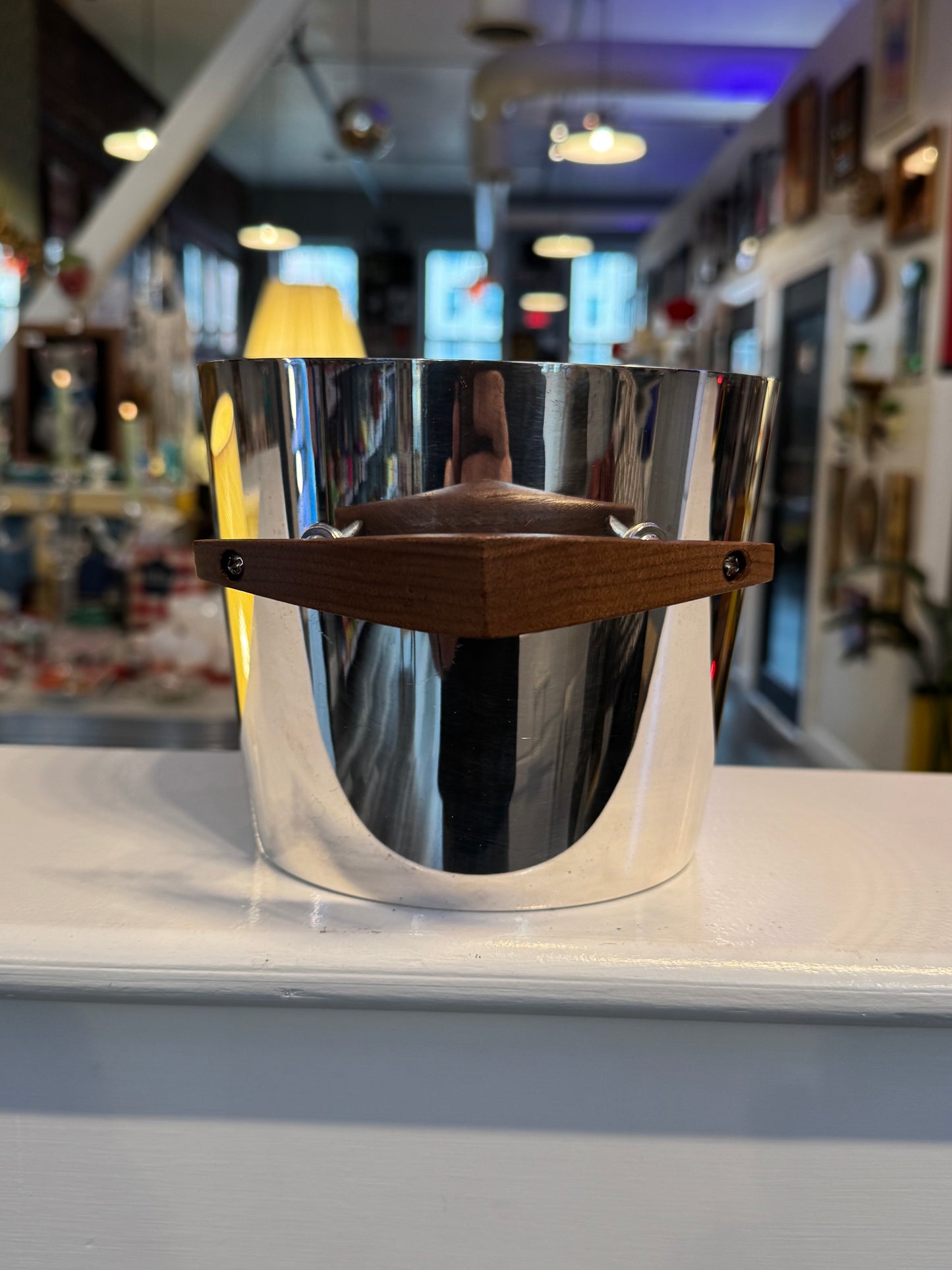 Stainless and Teak Ice Bucket Mid-Century