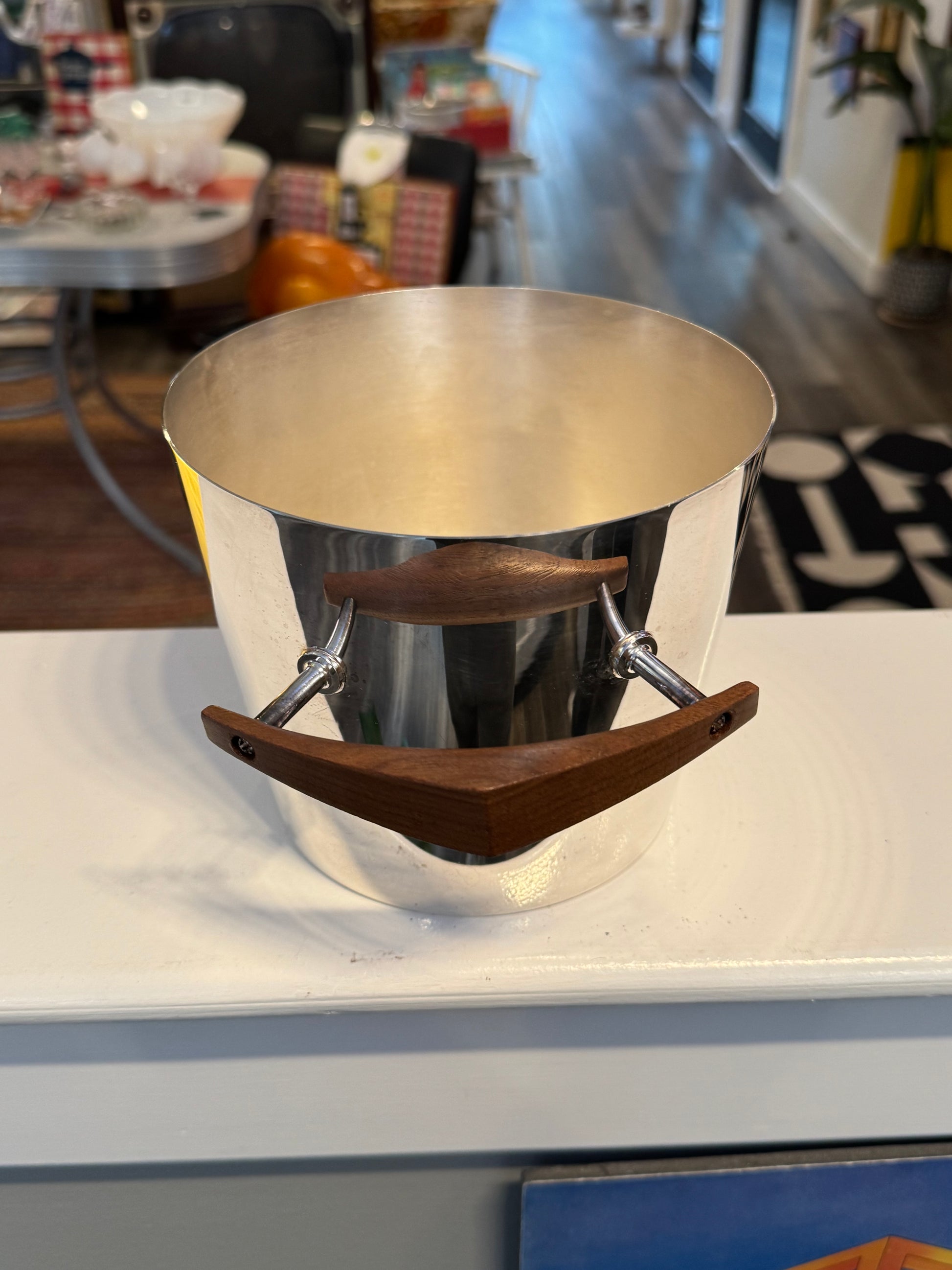 Stainless and Teak Ice Bucket Mid-Century