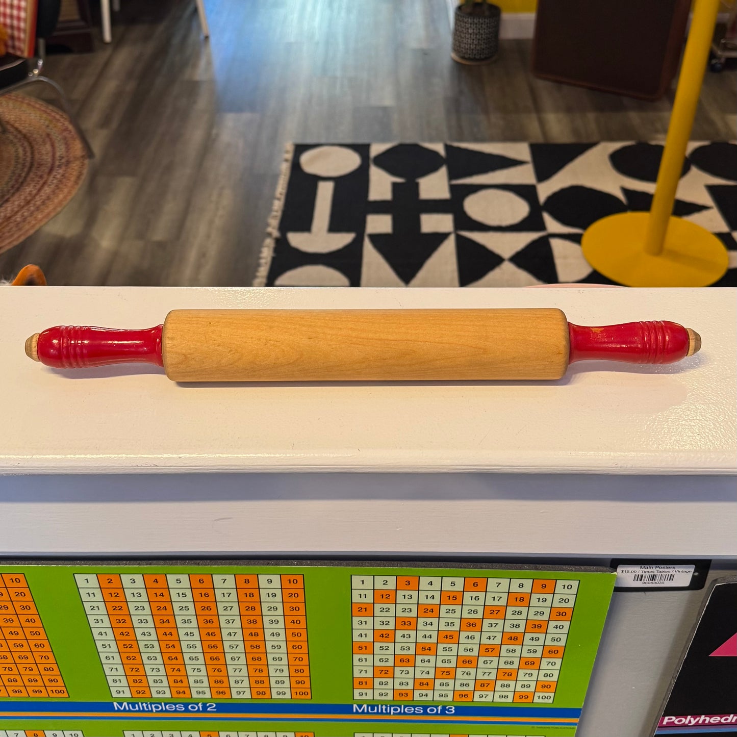Wooden Rolling Pin Red Handles