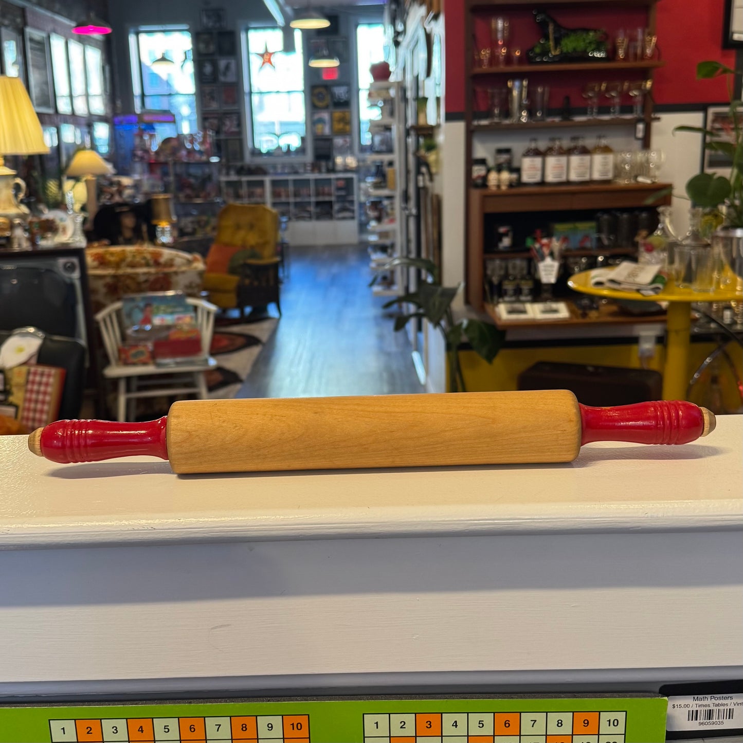 Wooden Rolling Pin Red Handles