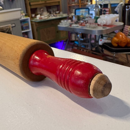 Wooden Rolling Pin Red Handles