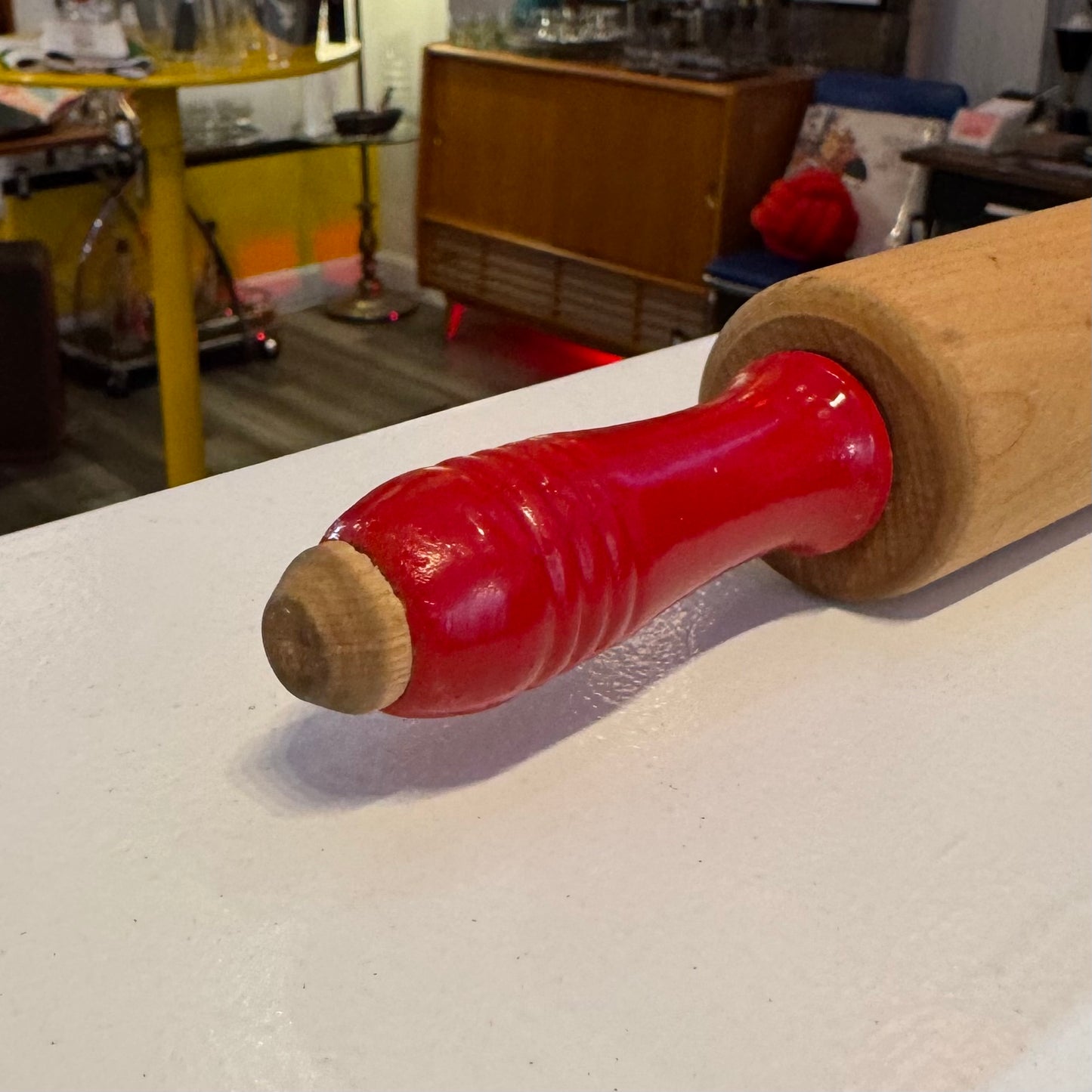 Wooden Rolling Pin Red Handles