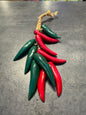 Red and Green Ceramic Peppers on Rope