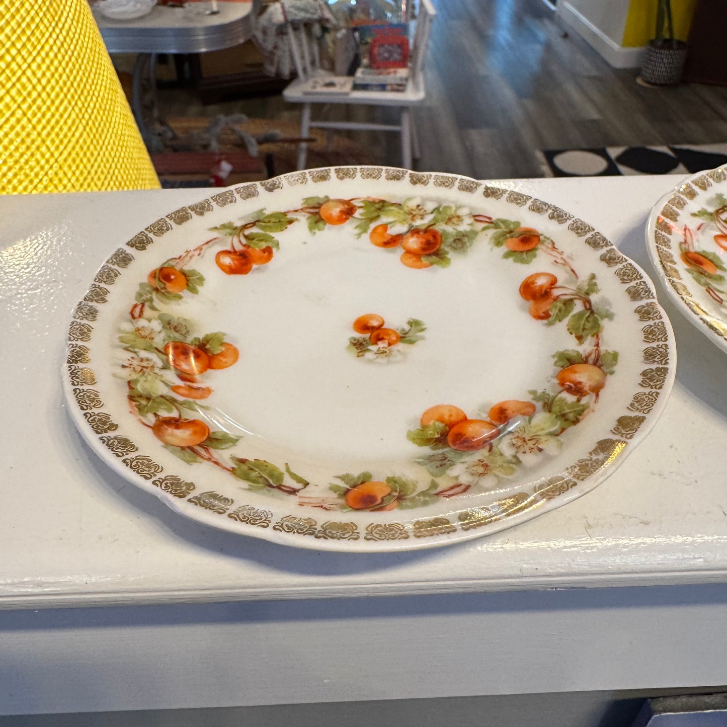 Set of 3 German Porcelain Side Plates with Cherries and Blossom Design