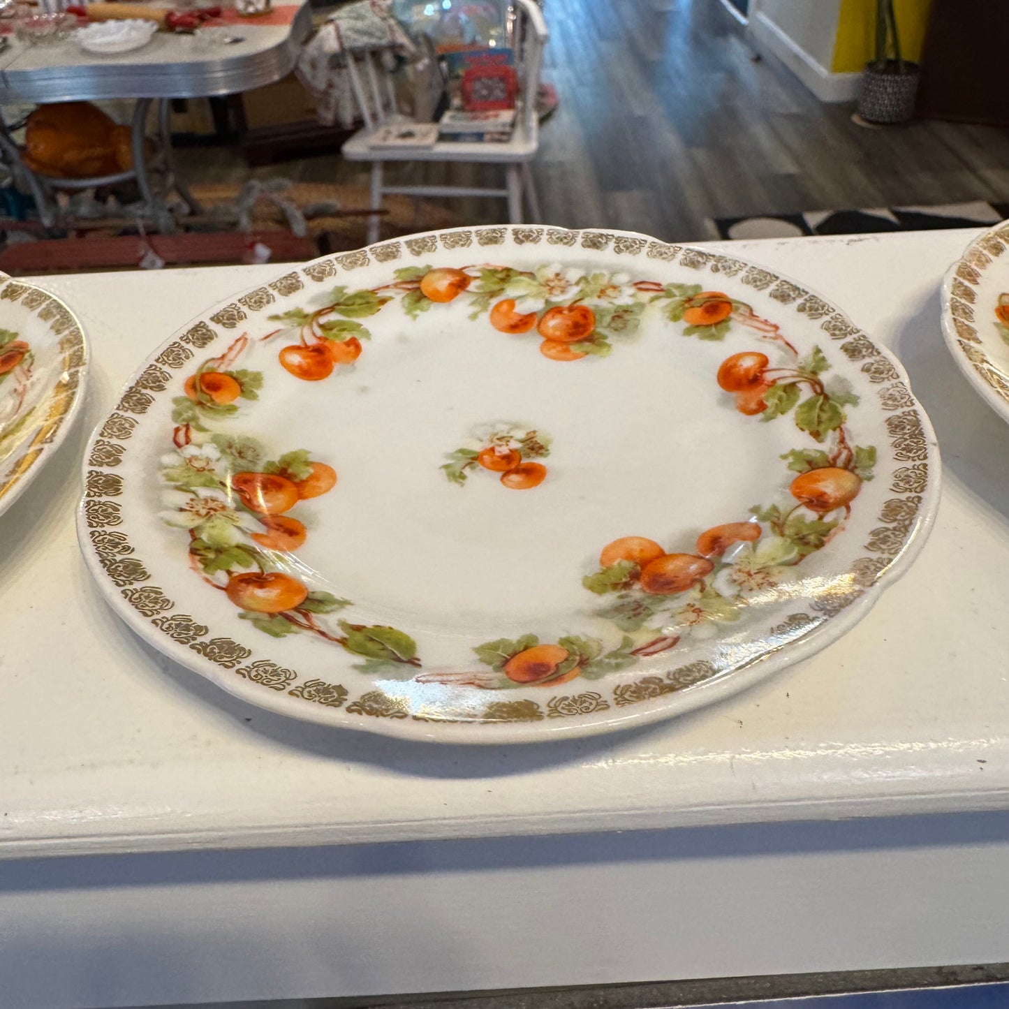 Set of 3 German Porcelain Side Plates with Cherries and Blossom Design