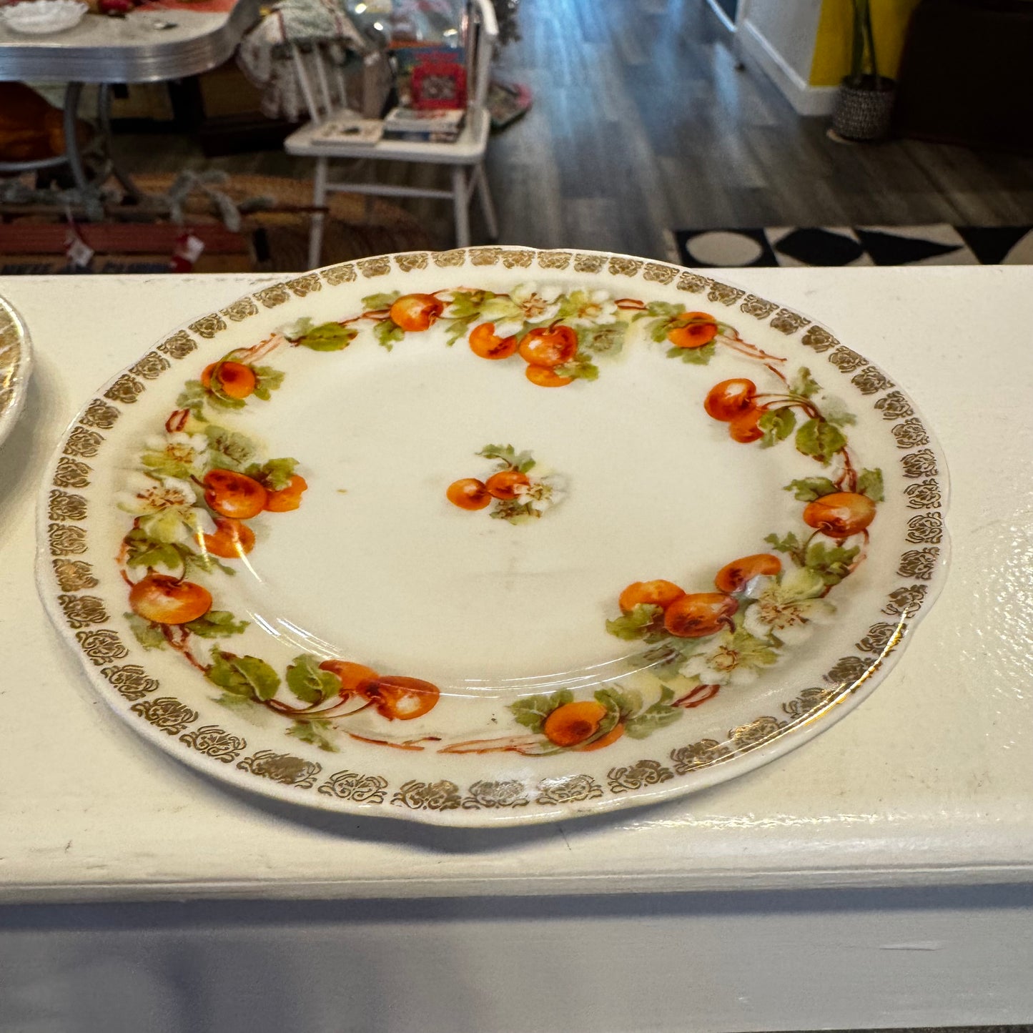 Set of 3 German Porcelain Side Plates with Cherries and Blossom Design