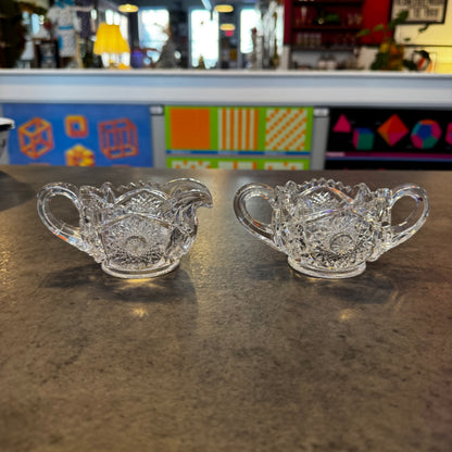 America Brilliant AB Cut Crystal Glass Creamer and Sugar Bowl