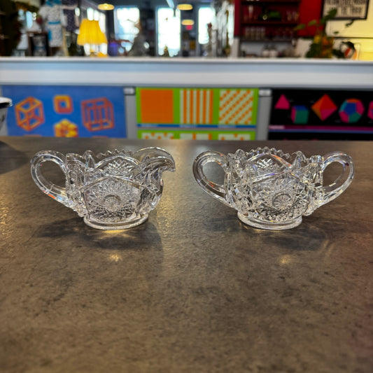 America Brilliant AB Cut Crystal Glass Creamer and Sugar Bowl