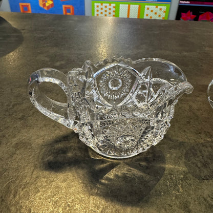 America Brilliant AB Cut Crystal Glass Creamer and Sugar Bowl