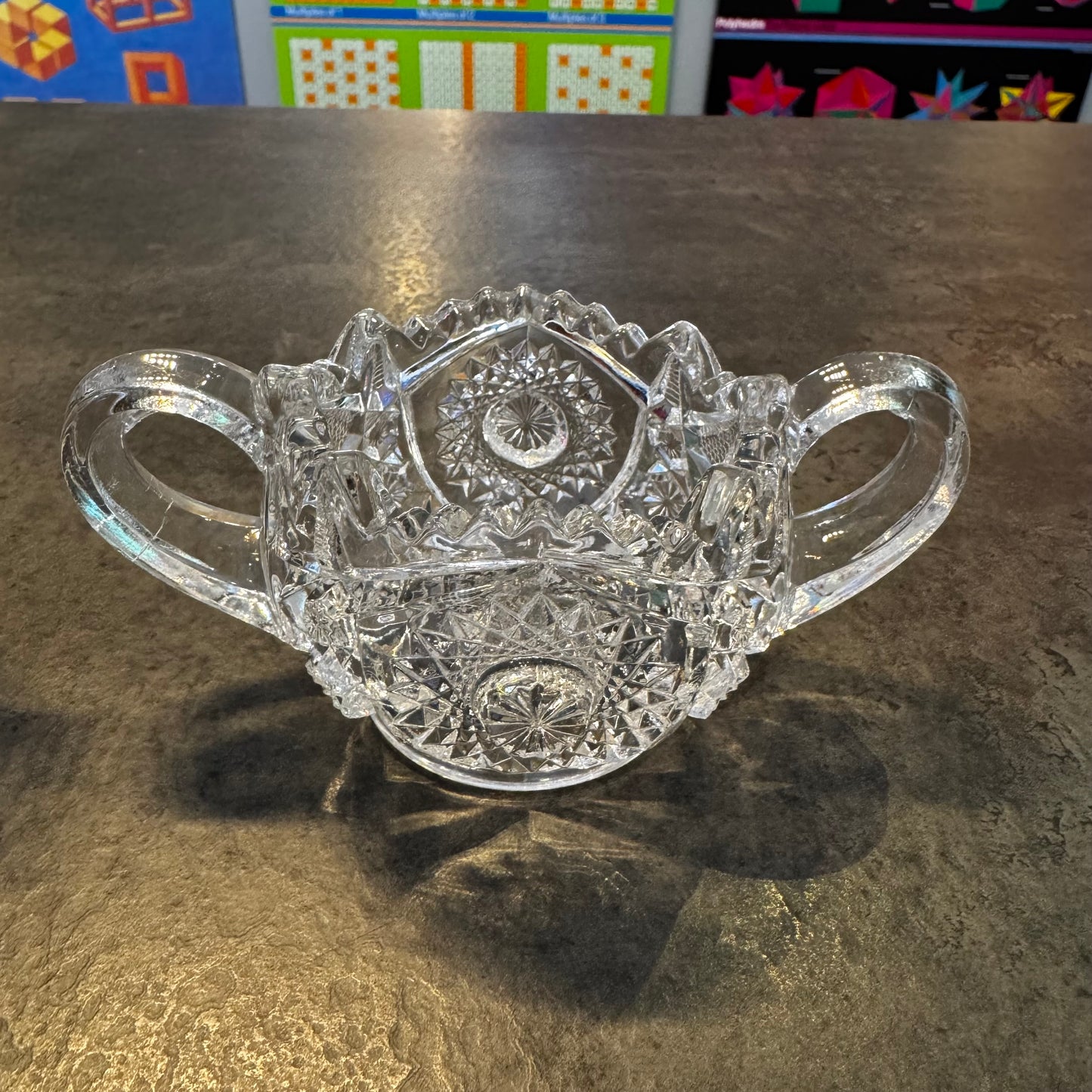 America Brilliant AB Cut Crystal Glass Creamer and Sugar Bowl