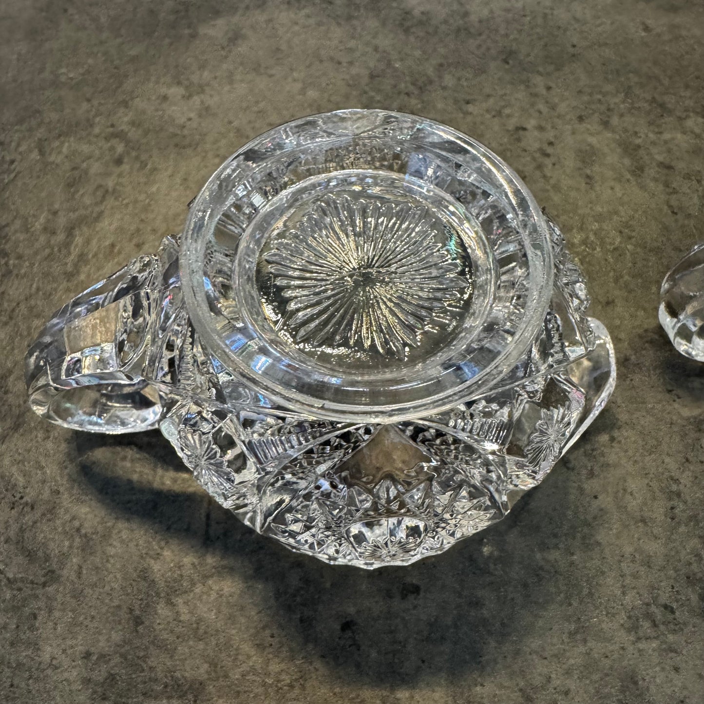 America Brilliant AB Cut Crystal Glass Creamer and Sugar Bowl