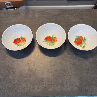 Set of 3 Enamelware Bowls with Floral Design